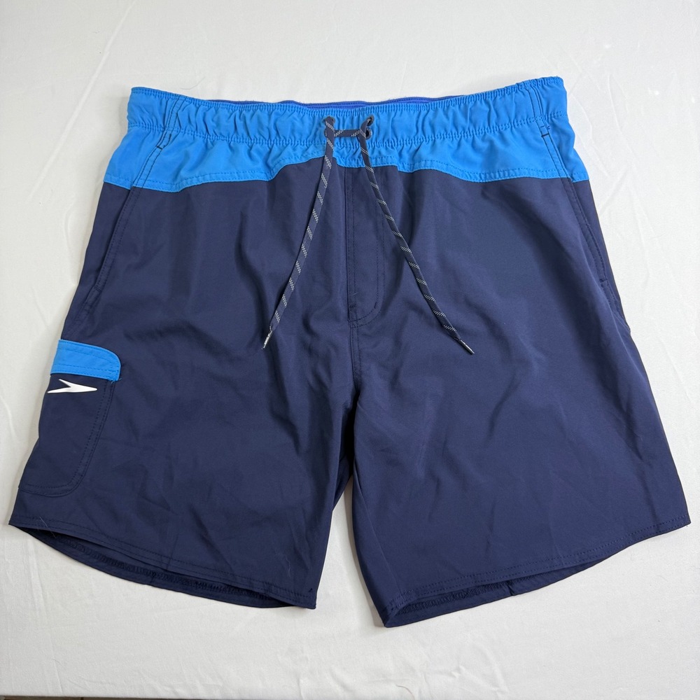 Speedo Mens XL Blue Colorblock Swim Trunks Cargo Pocket Mesh Liner‎ Board Shorts